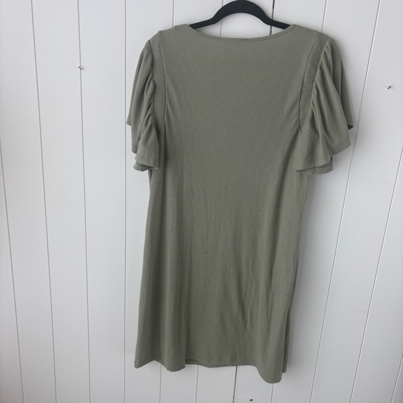 ECOTHREADS Sage Ribbed Flutter Sleeve Shirt Dress Boho Sage Medium - Picture 7 of 7